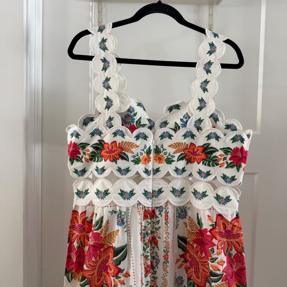 NWT Farm Rio Bloom Garden Midi Dress Off White Floral Embroidered Scallop  XL - Picture 3 of 9